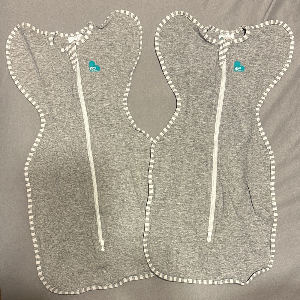 Love to dream Gray Twin Swaddle Sleep Sacks with White Zippers